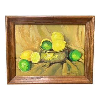1968 Framed Citrus Still Life Oil Painting, Signed For Sale