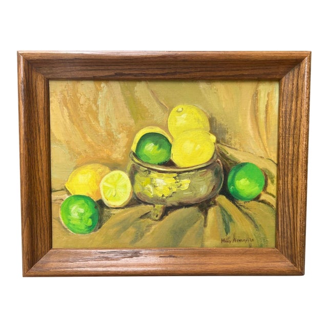 1968 Framed Citrus Still Life Oil Painting, Signed For Sale