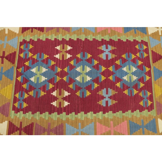1990s 1990s Tribal Green Geometric Kilim For Sale - Image 5 of 12