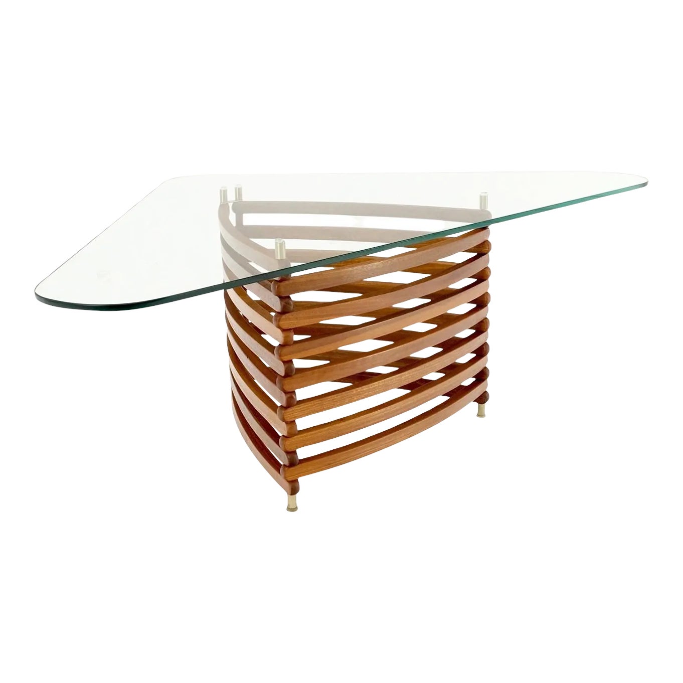 Danish Mid-Century Modern Teak Slats Triangular Base Glass Top Coffee ...