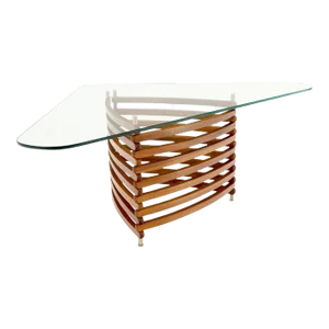 Danish Mid-Century Modern Teak Slats Triangular Base Glass Top Coffee Table