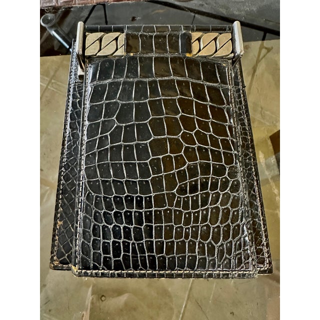 1970s Rare Gucci Alligator / Crocodile Leather 5 Piece Desk Set For Sale - Image 5 of 12