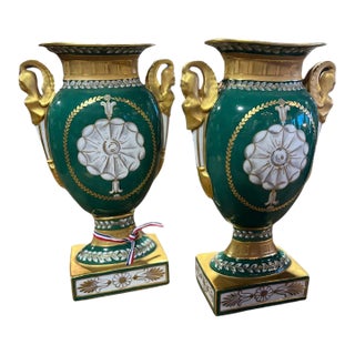 Late 19th Century Pair of Parcel Gilt Paris Porcelain Urns For Sale