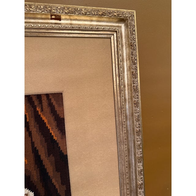 Glass VTG Framed Needlepoint "Woman Writing a Letter" Ter Borch Old Master 30x27 Gilt" For Sale - Image 7 of 16