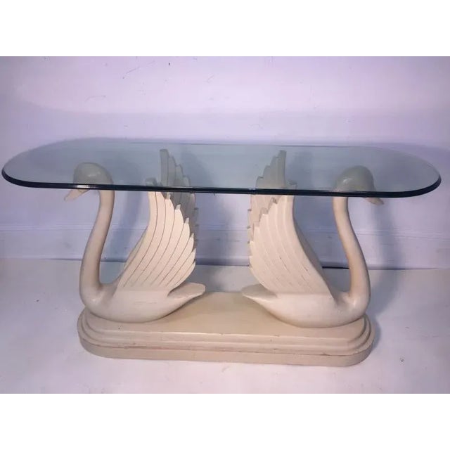 Hollywood Regency Carved Wood Double Swan Console For Sale - Image 10 of 13