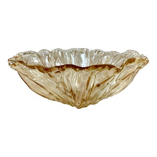 1970s Italian Lavorazione Arte Murano Glass Large Aventurine Gold Scalloped Edge Bowl For Sale