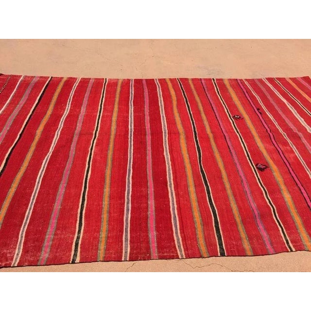 Vintage Moroccan Berber Kilim Rug in Burgundy, Pink and Orange Stripes 1960s For Sale - Image 12 of 12