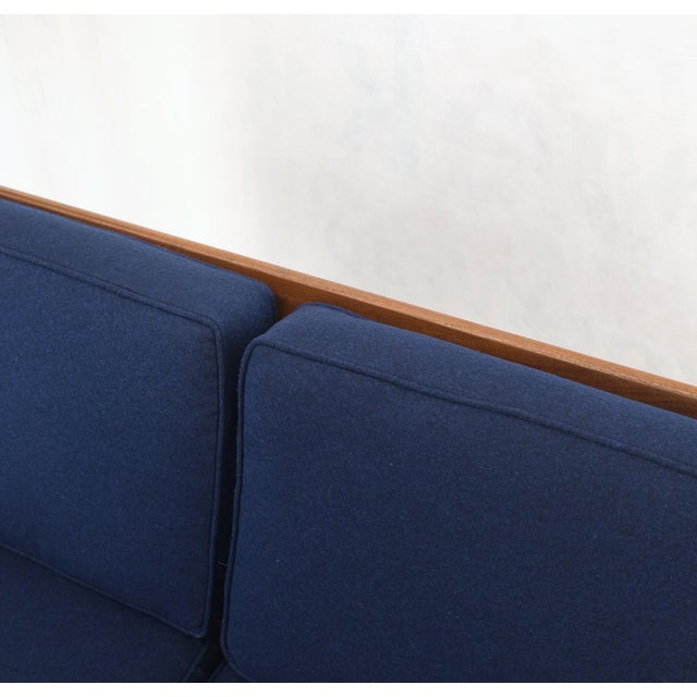 Danish Mid-Century Modern New Blue Wool Upholstery Refinished Walnut Frames Sofa & Chair Set MINT! big chair: 29.5 x 46 x...