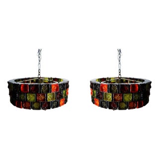 Pair of Big Size Hand Blown Glass Chandeliers by Feders For Sale