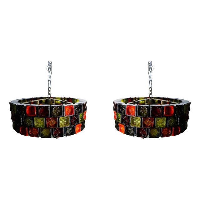 Pair of Big Size Hand Blown Glass Chandeliers by Feders For Sale