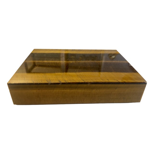 Handcrafted Tigers Eye Box with Sterling Silver Hinge, 1950 For Sale