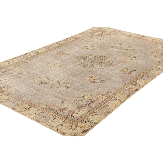 Rug & Kilim Vintage Turkish Rug in Beige-Brown With Medallion and Florals | Rug & Kilim For Sale - Image 4 of 7