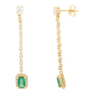 Dangling Allure Emerald Diamond Earrings- a Pair For Sale