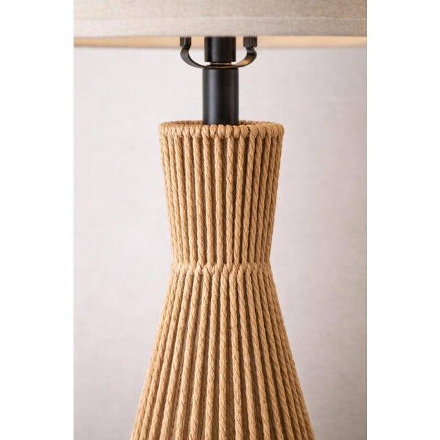 Late 20th Century Organic Modern Sculptural Rope-Wrapped Table Lamps on Metal Frame - a Pair For Sale - Image 4 of 6