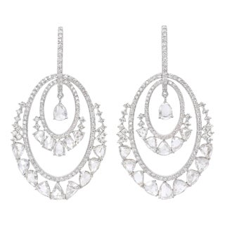 8.2 Carat Rosecut Diamond & 3.02 Carat Round Diamond Drop Earrings - 2 Pieces For Sale