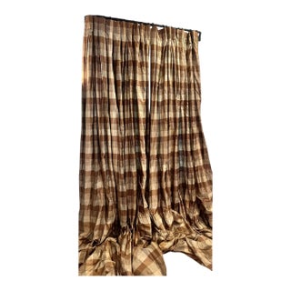 Pair of Silk Trading Company Burberry Plaid Curtains Drapes - 136” For Sale