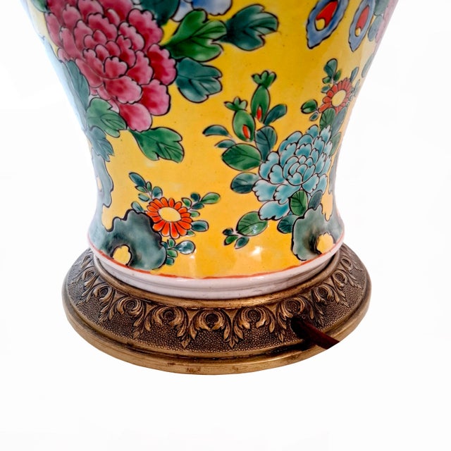 Chinese Ceramic Table Lamp with Flowers and Bird Motifs, 1950s For Sale - Image 12 of 13