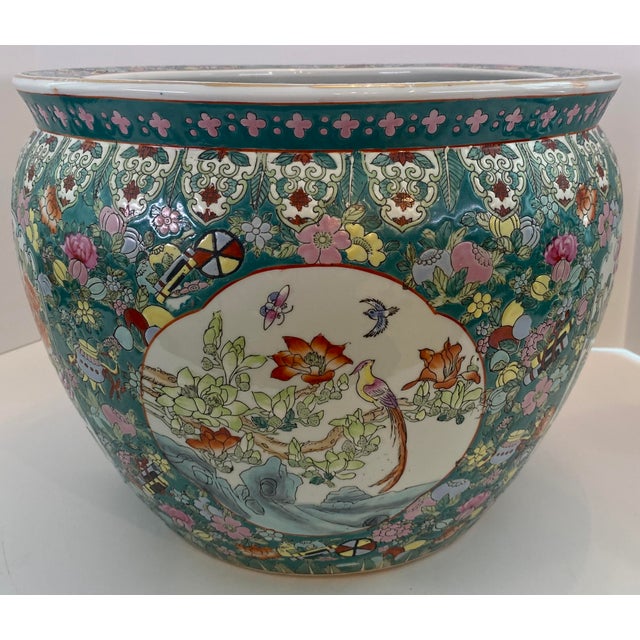 Early 20th Century Chinese Famille Verte Style Porcelain Fish Bowl Jardinière Phoenix & Lotus, 20th For Sale - Image 5 of 18