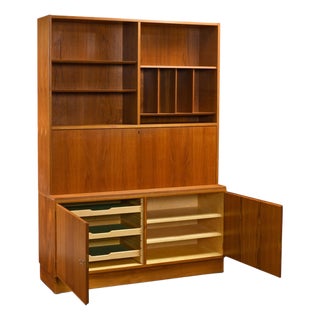 Poul Hundevad Teak Two-Piece Cabinet, Bookcase & Drop-Front Secretary, Denmark For Sale