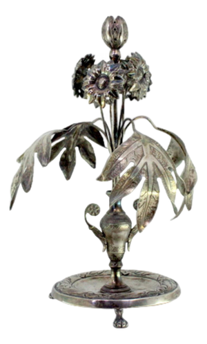 Silver Toothpick Holder with Flowers and Acanthus Leaves Bulb and Engraved Base