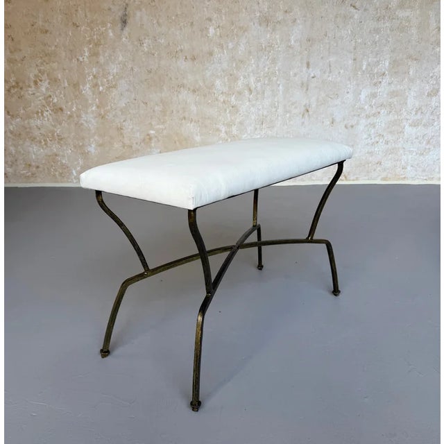 Pair of Spanish Mid-Century Modern Style Gilt Iron Benches With X-Stretchers For Sale - Image 4 of 18