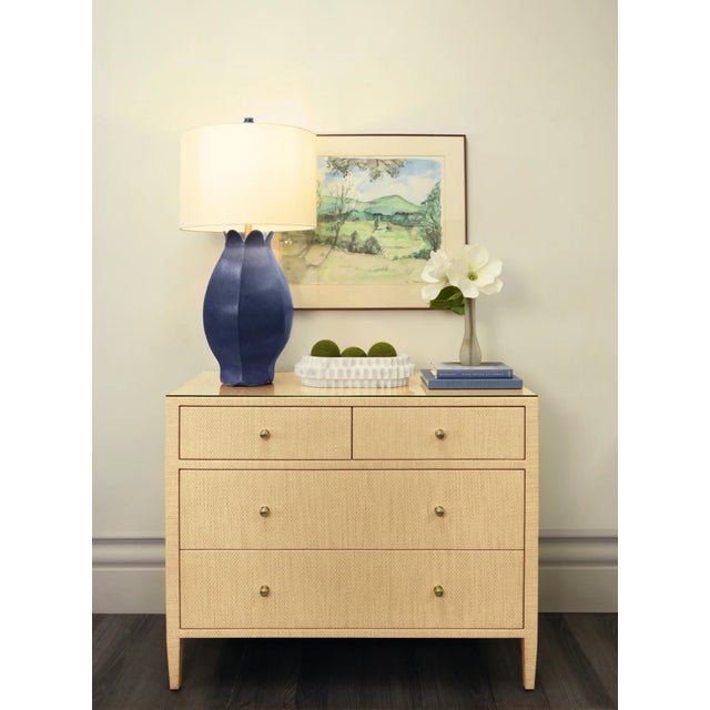 Worlds Away Matthew Izzo Home Mae Matte Navy Blue Glaze Ceramic Table Lamp With Shade and Ceramic Finial For Sale - Image 4 of 6