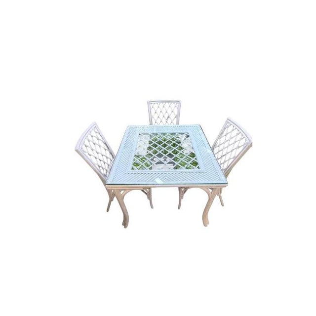 Mid-Century Modern Vintage Diamond Rattan Dining Set/Game Table Set For Sale - Image 3 of 8
