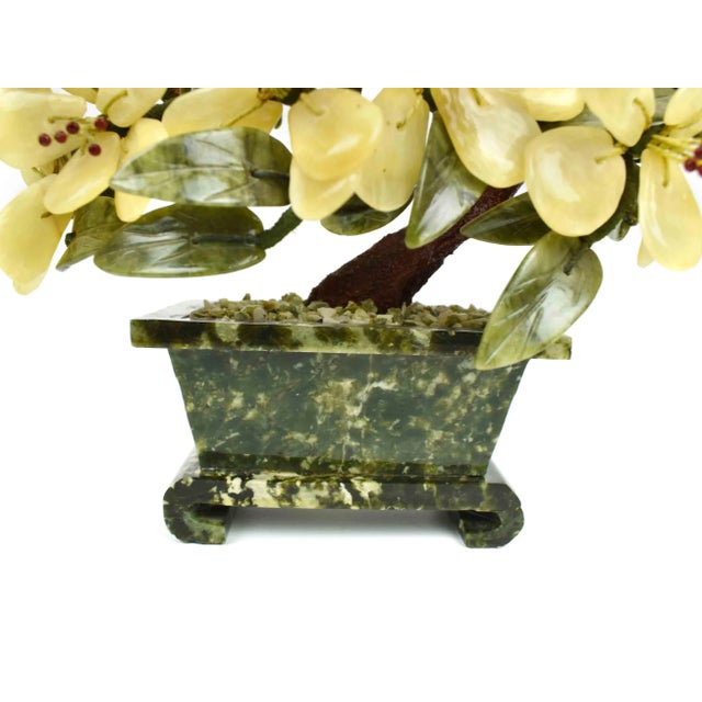 Stone Mid-Century Handmade Natural Jade Semi Precious Stones Bonsai Flower Tree Sculpture For Sale - Image 7 of 13