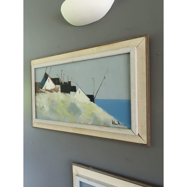 Mid-Century Modern 'Cliffside Houses' Swedish Original Coastal Landscape Oil Painting, Framed For Sale - Image 6 of 13
