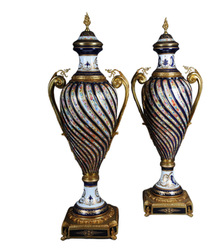 French Sevrés Floor Vases with Gilt Bronze, Set of 2