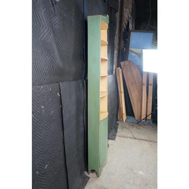 Vintage Petite Green Bowfront Country Farmhouse Bookcase Display Cabinet Chic For Sale - Image 12 of 18