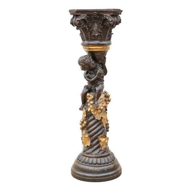 Large Antique French Mixed Metal Bronze Pedestal from A Moreau Paris, 1890s For Sale