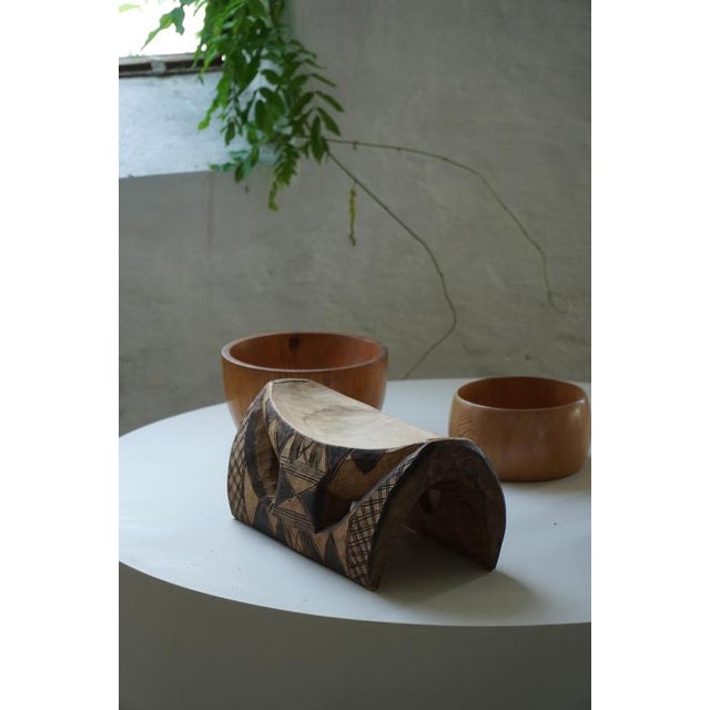 Wood Sculptural Hand-Carved African Wooden Stool with Geometric Decoration, 1950s For Sale - Image 7 of 17