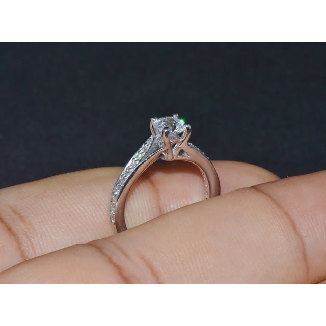 Metal GIA Certified Natural 0.69CTS VVS E Diamond Solid 950 Platinum Designer Ring, size 4 For Sale - Image 7 of 11