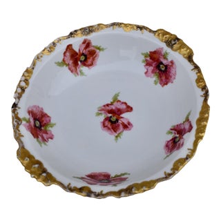 Antique J Pouyat Limoges Porcelain Bowl Wanamakers Hand Painted Poppy Gold For Sale