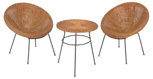 Mid-Century Chairs and Coffee Table in Rattan, Wicker and Iron, Italy, 1960s