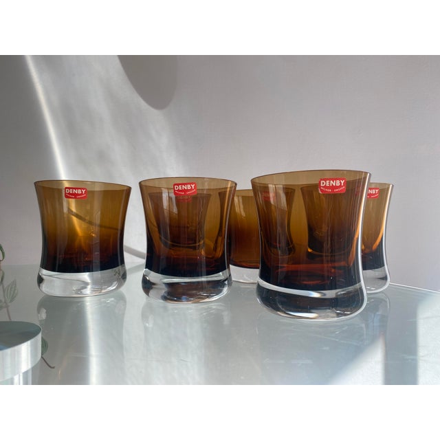 Denby-Milnor Sweden 1970s Denby Milnor Sweden Double Old Fashioned Glasses in Mirage Brown, Scandinavian- Set of 6 For Sale - Image 4 of 8