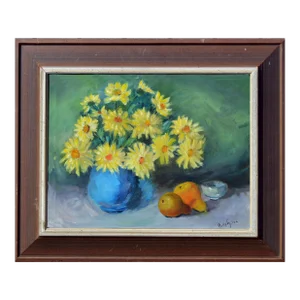 Yellow Daisies and Pears Still Life by Roslyn B Silva (American,1911-2005)