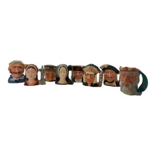 Vintage Royal Doulton Miniature Character Toby Jugs - Set of 8 Including Aramis, Neptune & King Henry VIII Wives For Sale