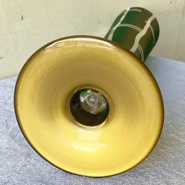 Mid Century Modern Green and Gold Glass Vase For Sale In Miami - Image 6 of 9