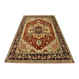 Heriz Rug 9′ X 11’10” Red Wool Tribal Hand-Knotted Oriental Carpet For Sale