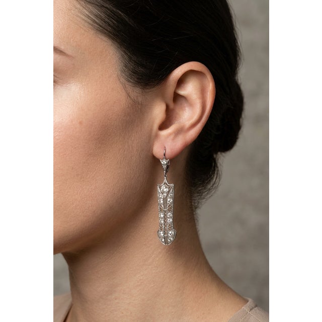 1900-1909 Edwardian 18k White Gold Old Mine Cut Diamond Filigree Earrings, Pair For Sale - Image 10 of 10