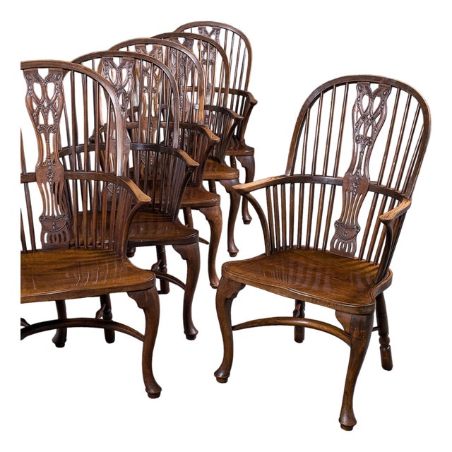 Set of 6 Vintage Windsor Chairs, English, Victorian Revival, Country House Seat For Sale