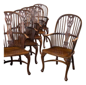 Set of 6 Vintage Windsor Chairs, English, Victorian Revival, Country House Seat
