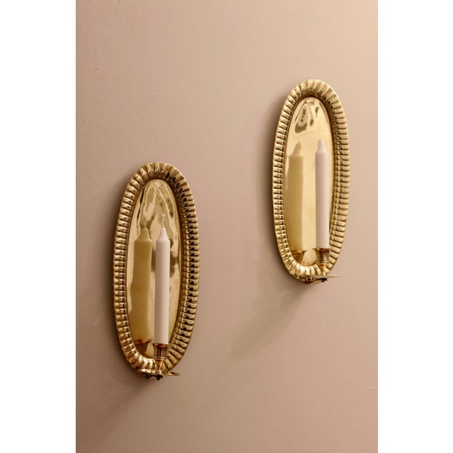 Mid-Century Modern Swedish Oval Brass Sconces, Set of 2 For Sale - Image 4 of 10