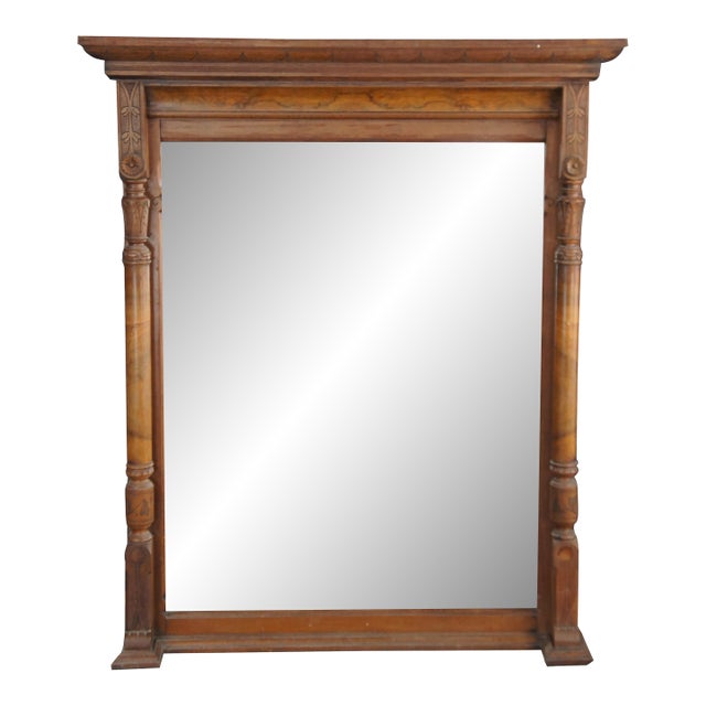 Antique Victorian Renaissance Revival Walnut Burl Pier Over Mantel Wall Mirror For Sale