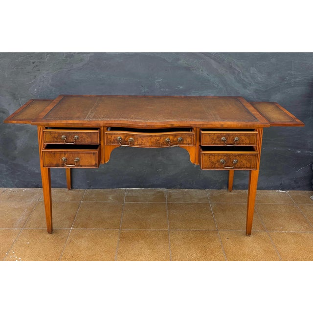 English Georgian Revival Walnut Writing Desk with Drop Leaves, Mid-20th Century For Sale - Image 4 of 12