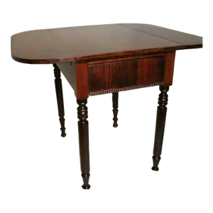 19th Century American Victorian Solid Walnut Drop Leaf Side End Table With Drawer