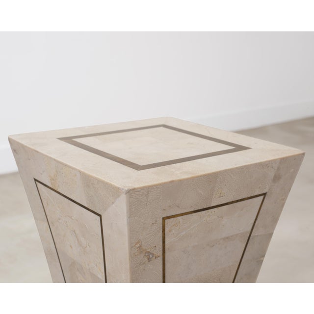 Tessellated Stone Brass Pedestal Stand Maitland Smith Style For Sale - Image 14 of 18