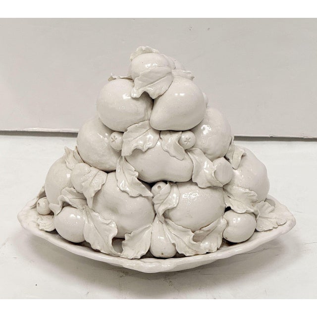 Italian Italian Creamware Oval Centerpiece Basket With Mixed Fruit Top For Sale - Image 3 of 11